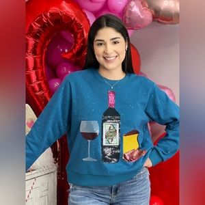 Wine & Cheese Sweatshirt by Queen of Sparkles.